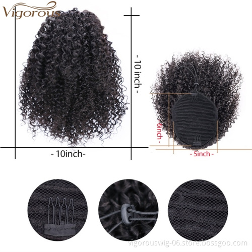 Vigorous Messy Curly Hairpieces Afro Kinky Curly Hair Extension for Women Synthetic Short Drawstring Ponytail Hairpiece
